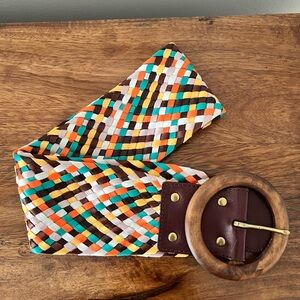 7 Hills San Fransisco Multicolor Woven Belt with Wooden Buckle